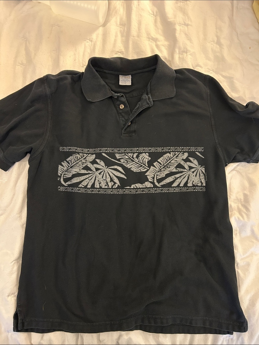 Crazy Shirts vintageMen's Black Polo Shirt with Tropical Print